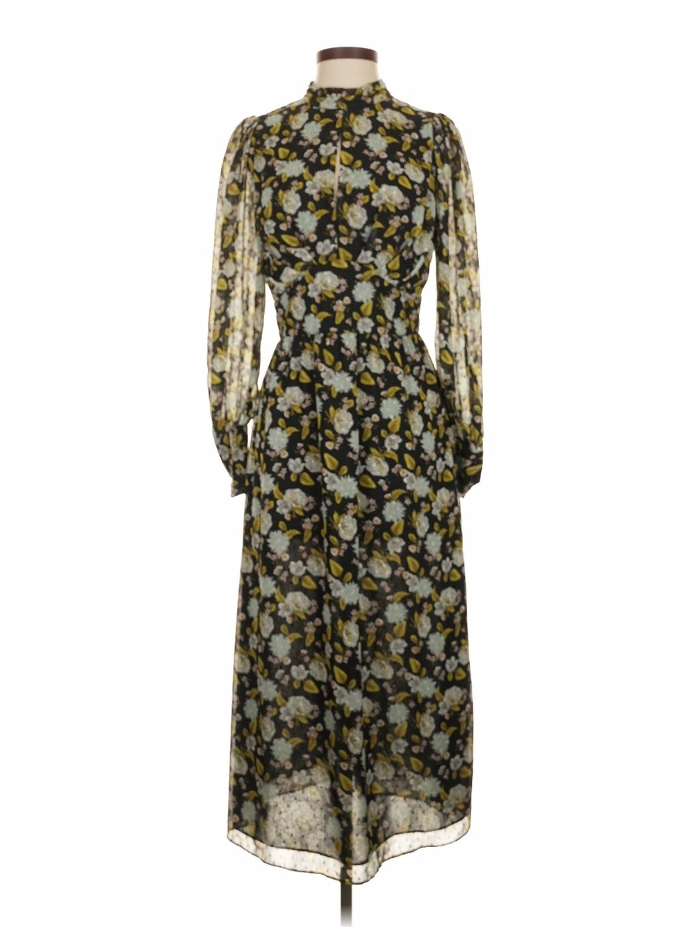 Zara Black Midi Dress with Yellow & White Floral Print